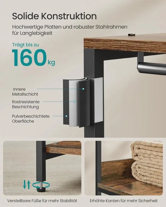 Furnstar Kledingrek open kledingrek kapstok met kledingstang planken afneembare haken 40 x 118 x 181 cm vintage bruin