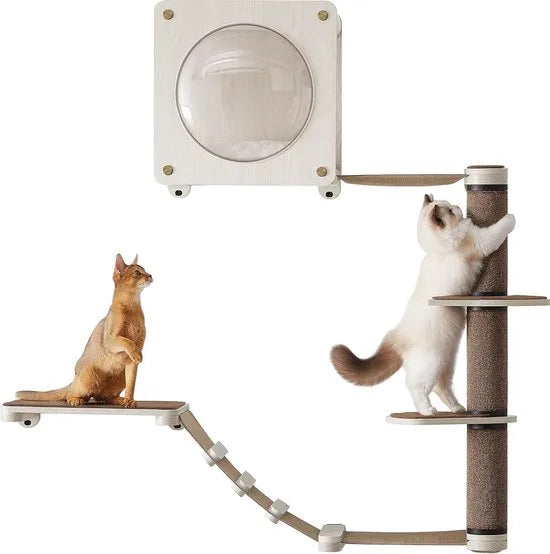 FurnStar - Klimwand voor katten - set van 5 - extreem snelle montage - onbeperkt uitbreidbaar - verwisselbare modules en onderdelen - kattenmeubels - kattenplank - hangmat - krabstam - kattenmand