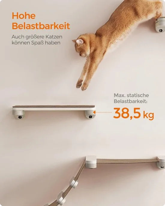 FurnStar - Klimwand voor katten - set van 5 - extreem snelle montage - onbeperkt uitbreidbaar - verwisselbare modules en onderdelen - kattenmeubels - kattenplank - hangmat - krabstam - kattenmand