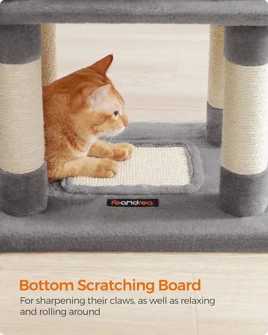 FurnStar - Krabpaal - 138 cm kattentoren voor binnenkatten - pluchen kattenhuis met krabplank - 9 krabpalen - zitstok - grot - ontwerp met meerdere niveaus - beige – Beige; grijs