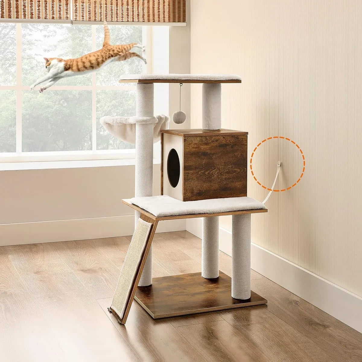 FurnStar - Krabpaal - kattenboom - hoogte 96 cm - walnootkleurig