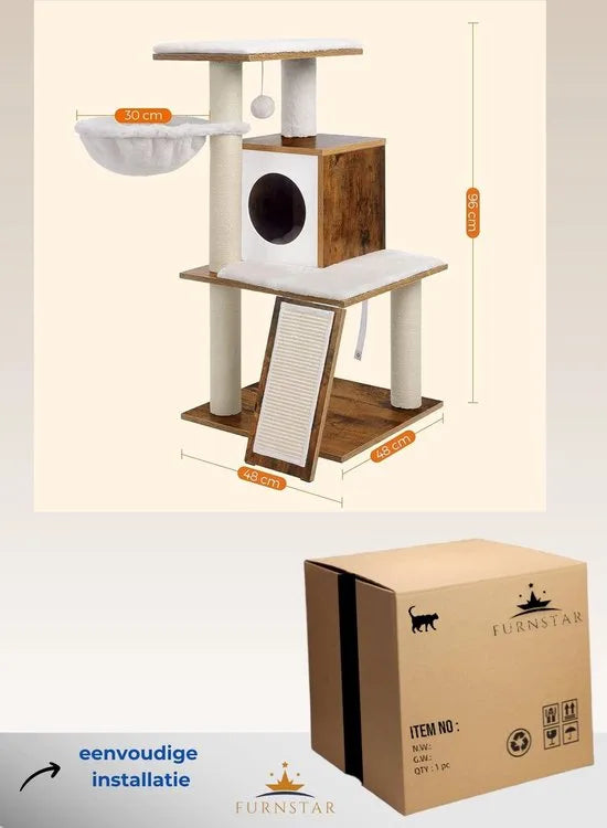 FurnStar - Krabpaal - kattenboom - hoogte 96 cm - walnootkleurig