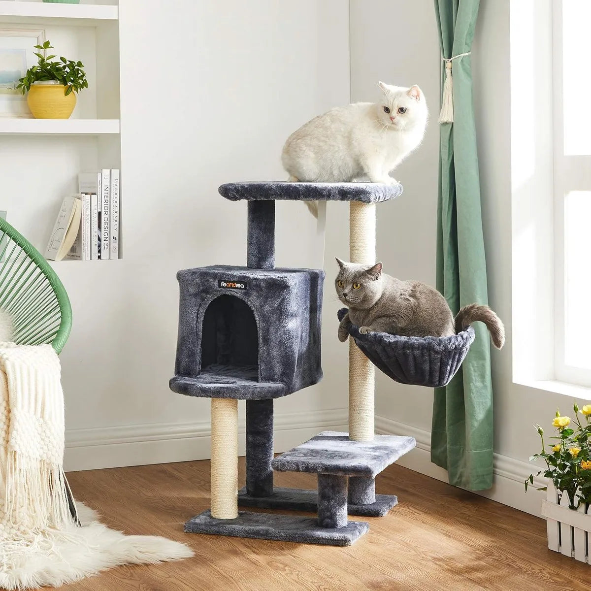 FurnStar - Krabpaal - Klein Kattenappartement 84 cm - Kattentoren - Lichtgrijs – Grijs