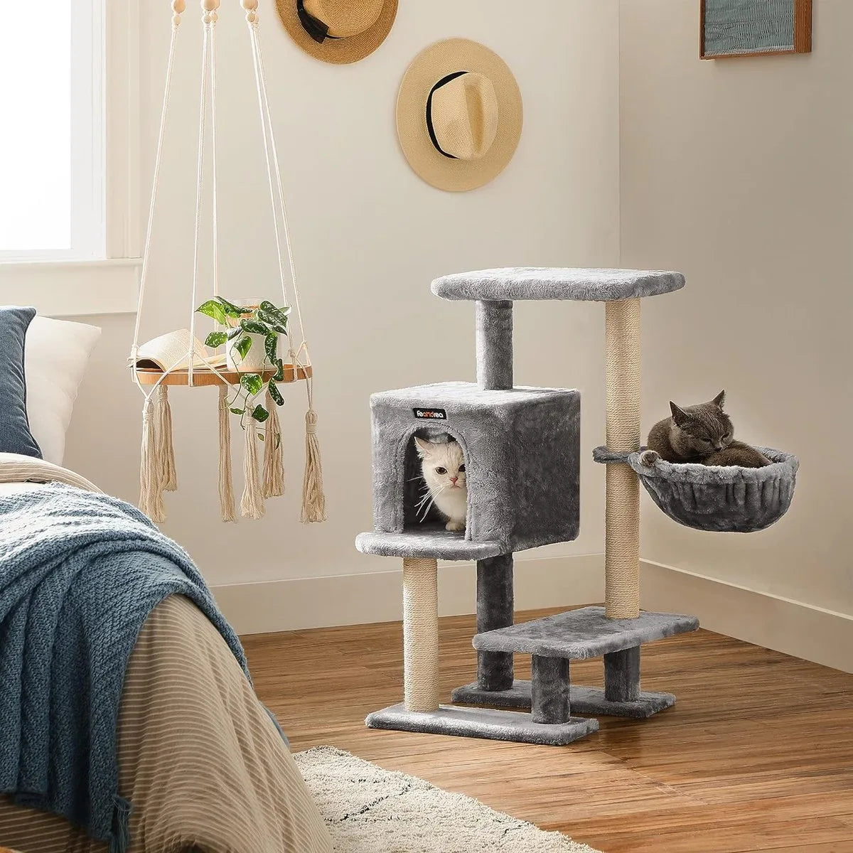 FurnStar - Krabpaal - Klein Kattenappartement 84 cm - Kattentoren - Lichtgrijs
