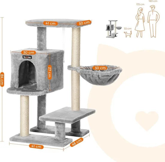 FurnStar - Krabpaal - Klein Kattenappartement 84 cm - Kattentoren - Lichtgrijs