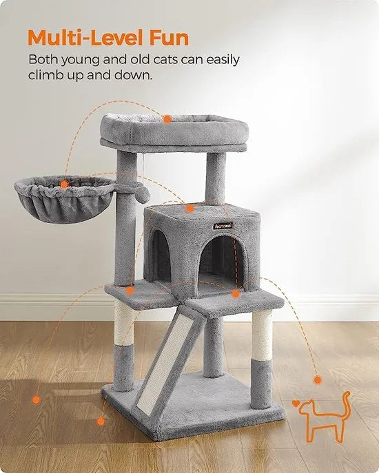 FurnStar - Krabpaal met groot platform - 48 x 48 x 96 cm - Lichtgrijs