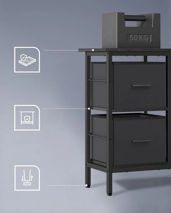 Furnstar L-vormig Bureau – 135 x 105 cm – Hoekbureau met 2 Ruime Lades, Monitorstandaard en Verstelbare Plank – Computer- en Gamingbureau – Ebbenhout Zwart