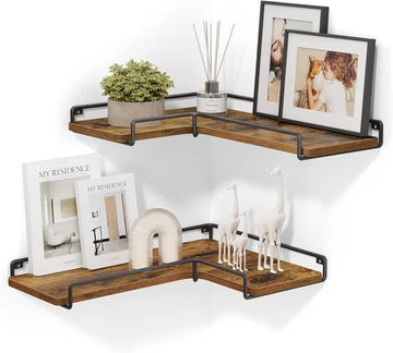 Furnstar - L-vormig hoekrek - Set van 2 - Wandrek - Industrieel design - Voor woonkamer slaapkamer keuken - Vintage bruin zwart