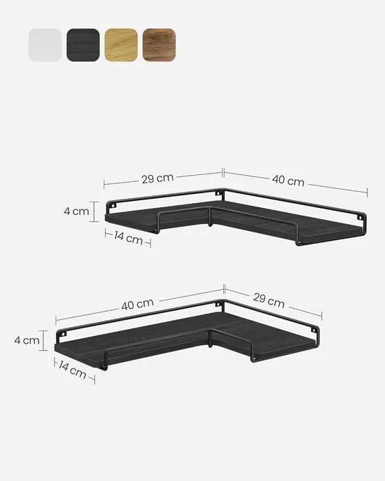 Furnstar - L-vormig hoekrek - Set van 2 - Wandrek - Industrieel design - Voor woonkamer slaapkamer keuken - Vintage bruin zwart – Zwart