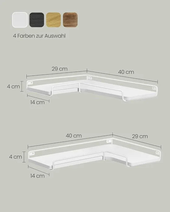 Furnstar - L-vormig hoekrek - Set van 2 - Wandrek - Industrieel design - Voor woonkamer slaapkamer keuken - Vintage bruin zwart – Wolkenwit
