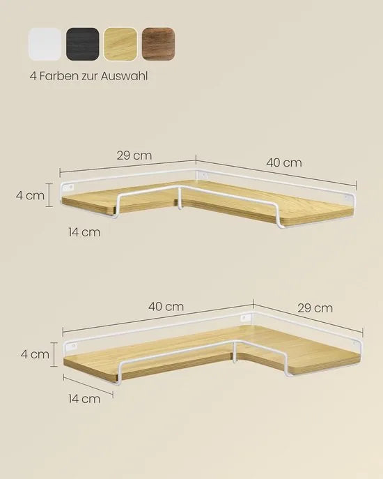 Furnstar - L-vormig hoekrek - Set van 2 - Wandrek - Industrieel design - Voor woonkamer slaapkamer keuken - Vintage bruin zwart – Natuurlijk eiken wolkenwit