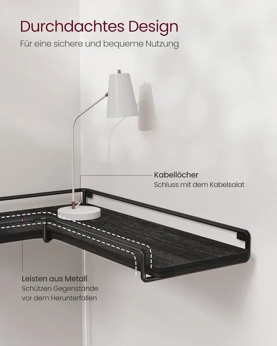 Furnstar - L-vormig hoekrek - Set van 2 - Wandrek - Industrieel design - Voor woonkamer slaapkamer keuken - Vintage bruin zwart – Zwart
