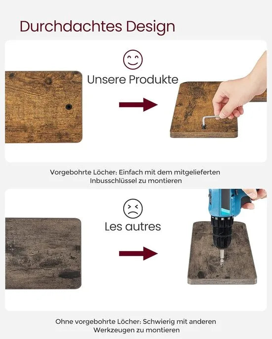 Furnstar - L-vormig hoekrek - Set van 2 - Wandrek - Industrieel design - Voor woonkamer slaapkamer keuken - Vintage bruin zwart