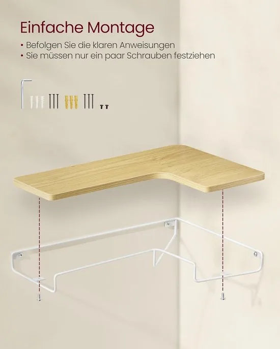 Furnstar - L-vormig hoekrek - Set van 2 - Wandrek - Industrieel design - Voor woonkamer slaapkamer keuken - Vintage bruin zwart – Natuurlijk eiken wolkenwit