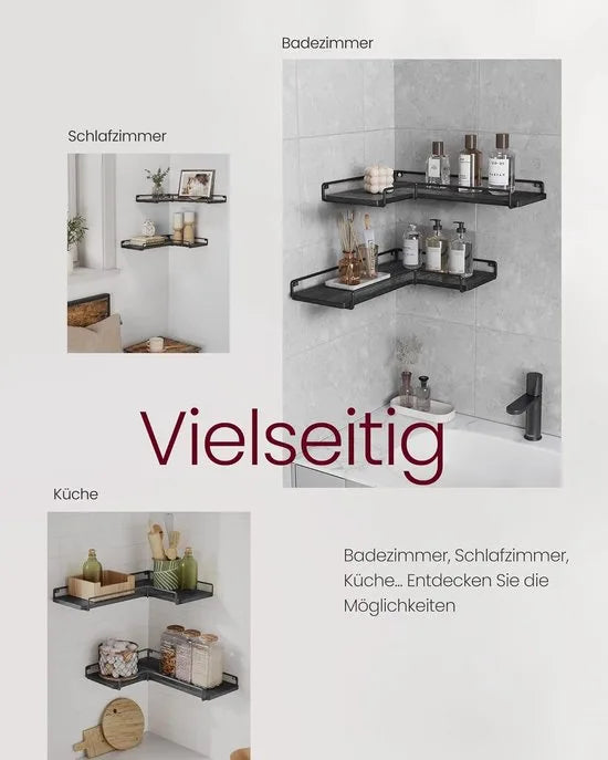 Furnstar - L-vormig hoekrek - Set van 2 - Wandrek - Industrieel design - Voor woonkamer slaapkamer keuken - Vintage bruin zwart – Zwart