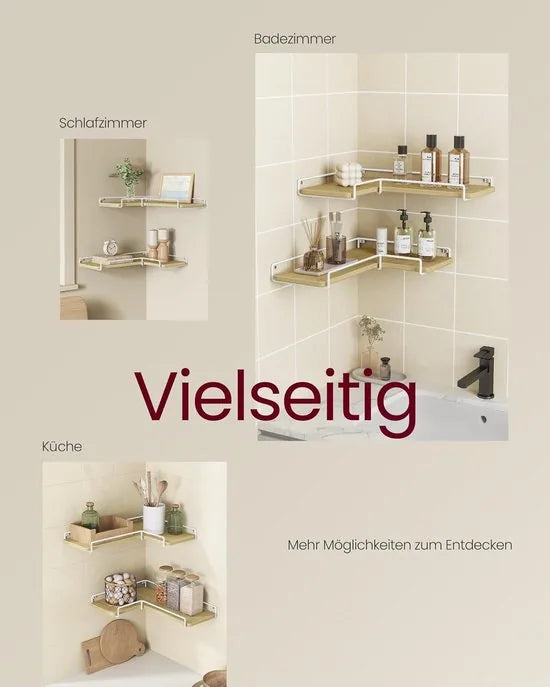 Furnstar - L-vormig hoekrek - Set van 2 - Wandrek - Industrieel design - Voor woonkamer slaapkamer keuken - Vintage bruin zwart – Natuurlijk eiken wolkenwit