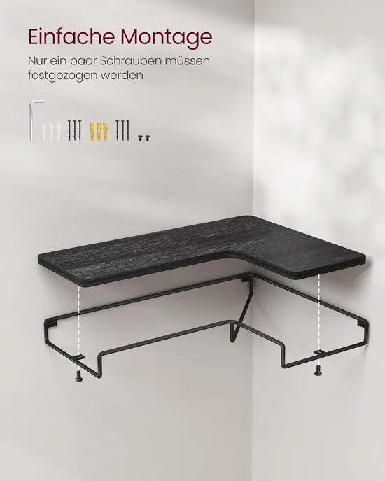 Furnstar - L-vormig hoekrek - Set van 2 - Wandrek - Industrieel design - Voor woonkamer slaapkamer keuken - Vintage bruin zwart – Zwart