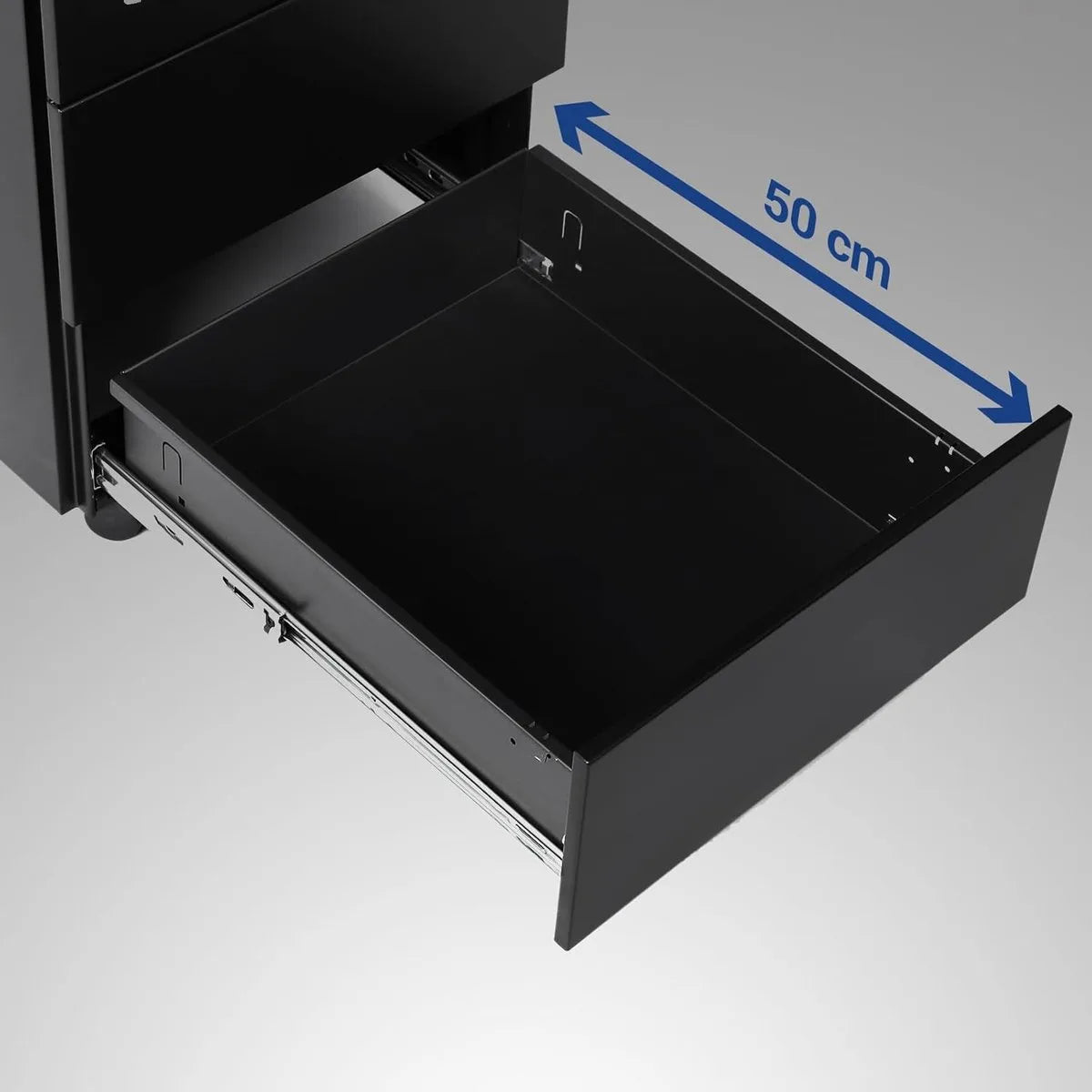 FurnStar - Metalen Ladekast op Wielen - Mobiele Archiefkast - Afsluitbaar - 3 Laden met Inzet - Compacte Printtafel - Voorgemonteerd - Voor Kantoor & Thuis - 40 x 30 x 54 cm - Wolkenwit – Inktzwart
