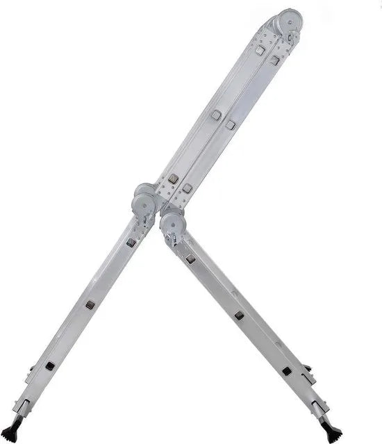 FurnStar - Multifunctionele Aluminium Ladder 3-5 m Met 2 Metalen Platen - Opvouwbare Ladder - Draagvermogen 150 kg - Zilver