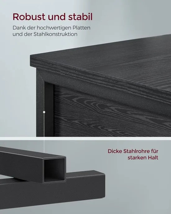 Furnstar Nachtkastje -Bijzettafel hoog met een lade en 2 open vakken - 1 verstelbare plank - Ruimtebesparend - Verstelbare poten - Modern - Wit – Zwart