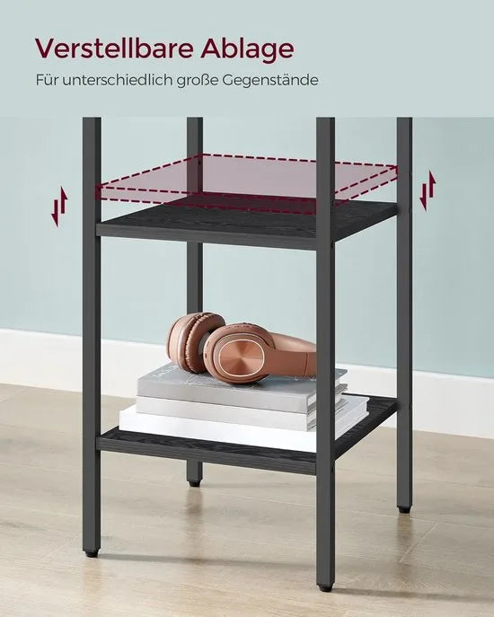 Furnstar Nachtkastje -Bijzettafel hoog met een lade en 2 open vakken - 1 verstelbare plank - Ruimtebesparend - Verstelbare poten - Modern - Wit – Zwart