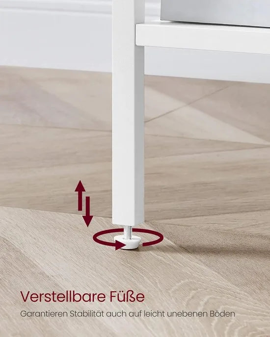 Furnstar Nachtkastje -Bijzettafel hoog met een lade en 2 open vakken - 1 verstelbare plank - Ruimtebesparend - Verstelbare poten - Modern - Wit