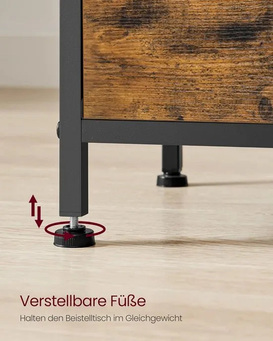 FurnStar - Nachtkastje - Bijzettafel met 2 stoffen laden - Salontafel met planken - 61 cm hoog - Voor woonkamer - Slaapkamer - Rustiek Brown, Ink Black, Matte Black