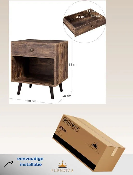 FurnStar - Nachtkastje - Commode - 50x40x58cm - Bruin