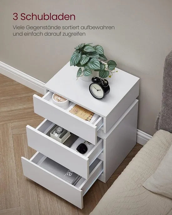 Furnstar Nachtkastje met ledverlichting - Bijzettafel - Verstelbare kleuren - Banktafel met 3 laden - Nachtkastje slaapkamer - Modern - 35 x 40 x 55 cm - Wit