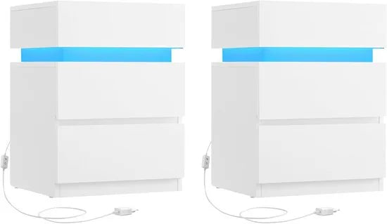 Furnstar Kailyn Collection - Nachtkastje met stekkerdoos - Bijzettafel 3 laden - 2 AC-stopcontacten - 2 USB-A-aansluitingen - Modern -Ebbenzwart – Wit double 35 x 40 x 55cm