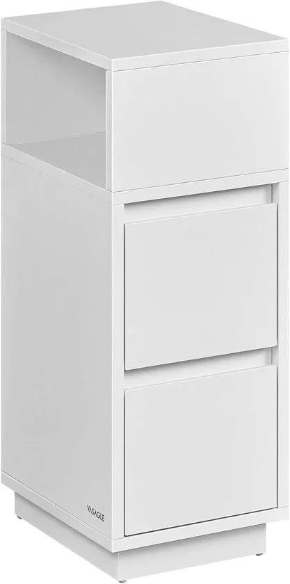 Furnstar - Nachtkastje - Smal - Bijzettafel met 2 laden - Open vak links of rechts monteerbaar - Voor slaapkamer en woonkamer - Ebbenzwart – Furnstar Wolkenwit (2800)