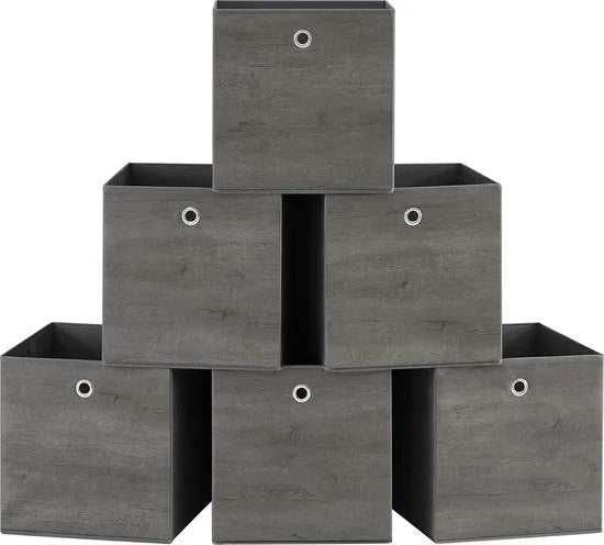 FurnStar - Opbergdoos - 6-delige set - opbergdozen - vliesstof - vouwdoos - 33 x 33 x 33 cm - stoffen doos - voor kubusplank - organizer voor kleding - vintage bruin-zwart – Mistgrijs
