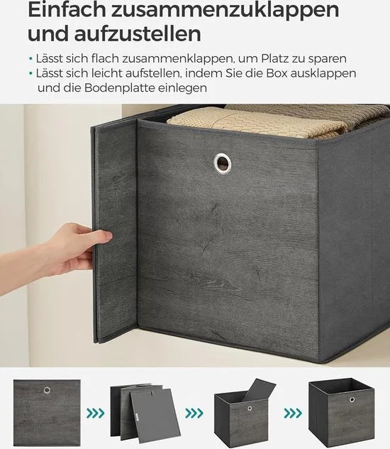 FurnStar - Opbergdoos - 6-delige set - opbergdozen - vliesstof - vouwdoos - 33 x 33 x 33 cm - stoffen doos - voor kubusplank - organizer voor kleding - vintage bruin-zwart – Mistgrijs