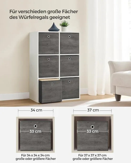 FurnStar - Opbergdoos - 6-delige set - opbergdozen - vliesstof - vouwdoos - 33 x 33 x 33 cm - stoffen doos - voor kubusplank - organizer voor kleding - vintage bruin-zwart – Mistgrijs