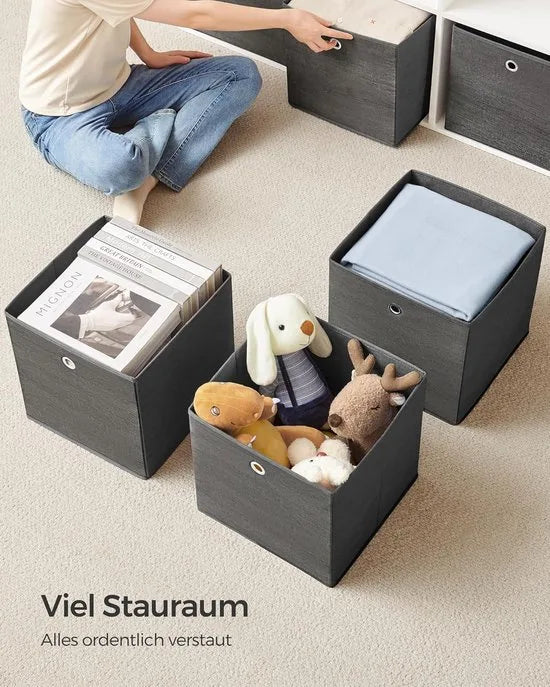 FurnStar - Opbergdoos - 6-delige set - opbergdozen - vliesstof - vouwdoos - 33 x 33 x 33 cm - stoffen doos - voor kubusplank - organizer voor kleding - vintage bruin-zwart – Mistgrijs