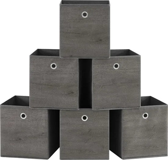 FurnStar - Opbergdoos - Set van 6 - Opbergdozen - Vliesstof - Vouwdoos - 30 x 30 x 30 cm - Stoffen Doos - Voor Kubusplank - Organizer voor Kleding - Mistgrijs – 26 x 26 x 28cm