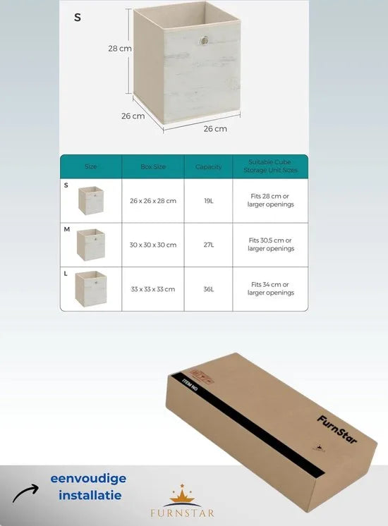 FurnStar - Opbergdoos - Set van 6 - Opbergdozen - Vliesstof - Vouwdoos - 30 x 30 x 30 cm - Stoffen Doos - Voor Kubusplank - Organizer voor Kleding - Mistgrijs – 26 x 26 x 28cm