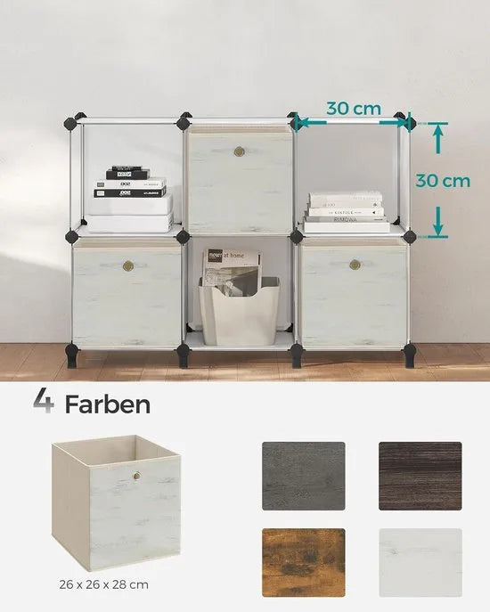 FurnStar - Opbergdoos - Set van 6 - Opbergdozen - Vliesstof - Vouwdoos - 30 x 30 x 30 cm - Stoffen Doos - Voor Kubusplank - Organizer voor Kleding - Mistgrijs – 26 x 26 x 28cm