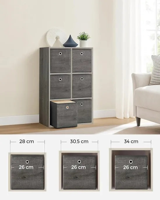 FurnStar - Opbergdoos - Set van 6 - Opbergdozen - Vliesstof - Vouwdoos - 30 x 30 x 30 cm - Stoffen Doos - Voor Kubusplank - Organizer voor Kleding - Mistgrijs – 26 x 26 x 28cm