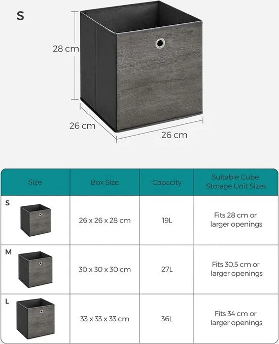 FurnStar - Opbergdoos - Set van 6 - Opbergdozen - Vliesstof - Vouwdoos - 30 x 30 x 30 cm - Stoffen Doos - Voor Kubusplank - Organizer voor Kleding - Mistgrijs – 26 x 26 x 28cm