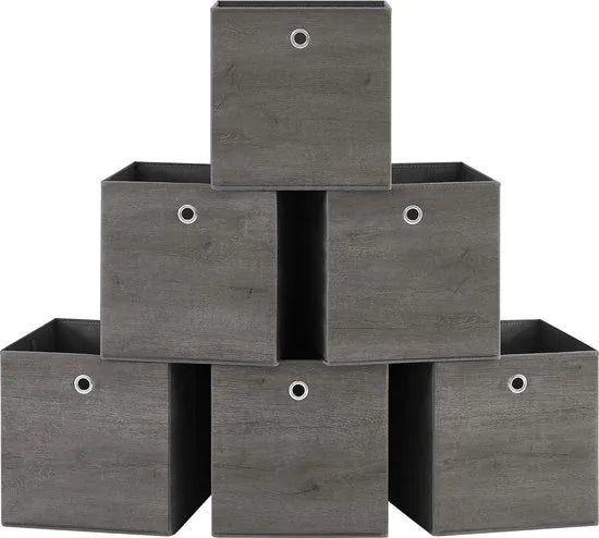 FurnStar - Opbergdoos - Set van 6 - Opbergdozen - Vliesstof - Vouwdoos - 30 x 30 x 30 cm - Stoffen Doos - Voor Kubusplank - Organizer voor Kleding - Mistgrijs