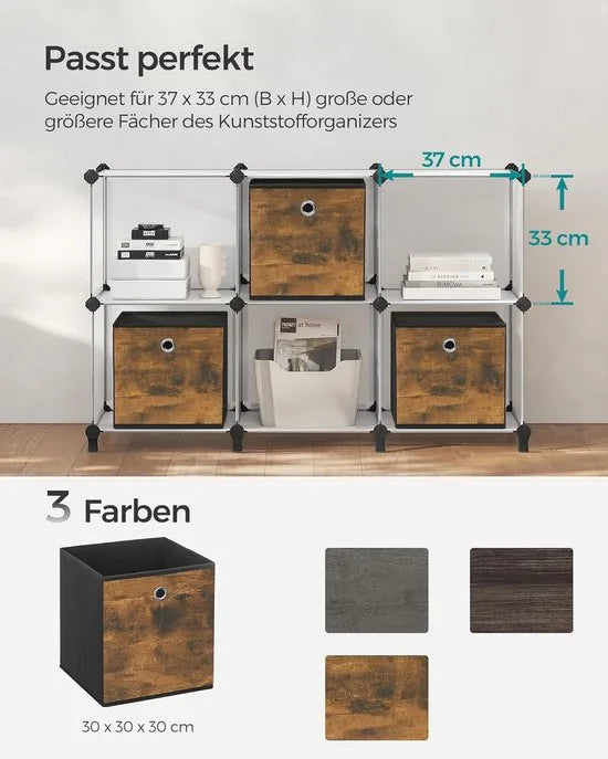 FurnStar - Opbergdoos - Set van 6 - Opbergdozen - Vliesstof - Vouwdoos - 30 x 30 x 30 cm - Stoffen Doos - Voor Kubusplank - Organizer voor Kleding - Mistgrijs – 30 x 30 x 30cm