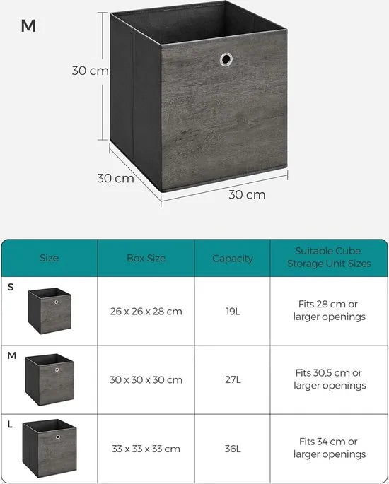 FurnStar - Opbergdoos - Set van 6 - Opbergdozen - Vliesstof - Vouwdoos - 30 x 30 x 30 cm - Stoffen Doos - Voor Kubusplank - Organizer voor Kleding - Mistgrijs