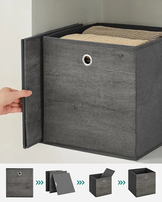 FurnStar - Opbergdoos - Set van 6 - Opbergdozen - Vliesstof - Vouwdoos - 30 x 30 x 30 cm - Stoffen Doos - Voor Kubusplank - Organizer voor Kleding - Mistgrijs