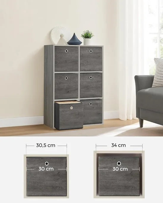 FurnStar - Opbergdoos - Set van 6 - Opbergdozen - Vliesstof - Vouwdoos - 30 x 30 x 30 cm - Stoffen Doos - Voor Kubusplank - Organizer voor Kleding - Mistgrijs