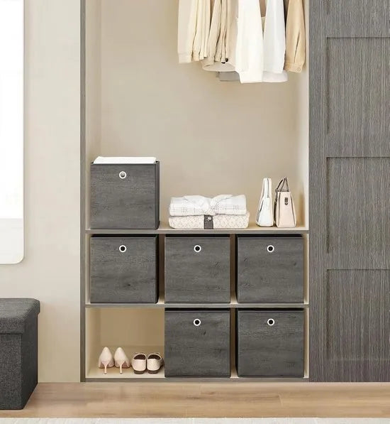 FurnStar - Opbergdoos - Set van 6 - Opbergdozen - Vliesstof - Vouwdoos - 30 x 30 x 30 cm - Stoffen Doos - Voor Kubusplank - Organizer voor Kleding - Mistgrijs