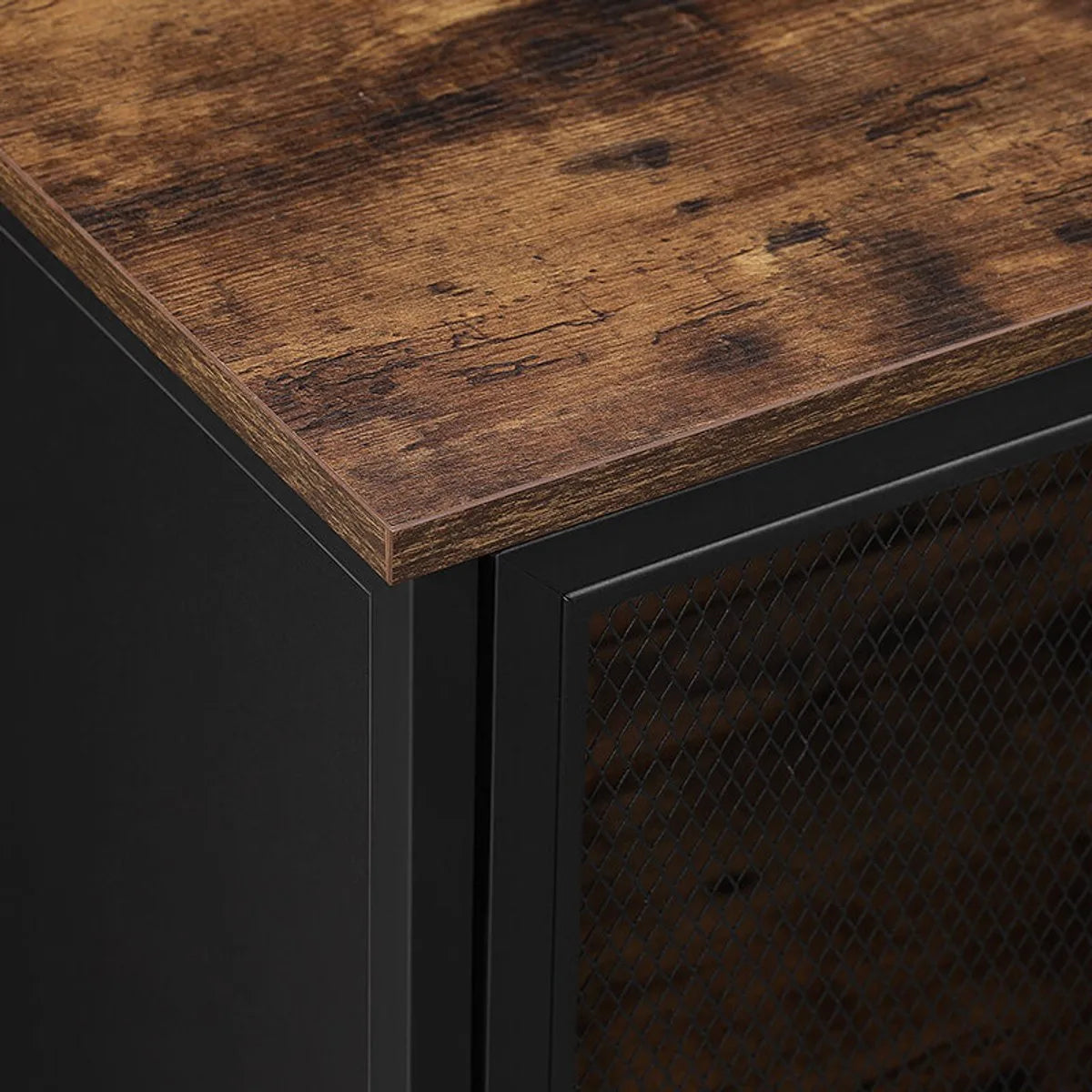 Furnstar Opbergkast Industrieel – Sideboard met Metalen Gaasdeuren – Kast met Planken – 75 x 33 x 100 cm – Rustiek Bruin/Zwart