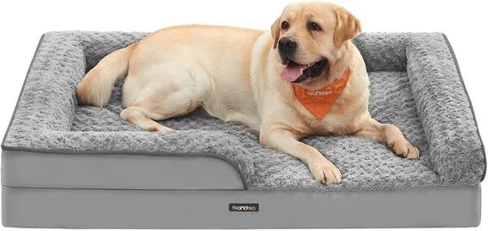 FurnStar - Orthopedisch hondenbed voor grote honden - Waterdichte hondenbank met afneembare pluche overtrek - 122 x 89 x 18 cm - Grijs