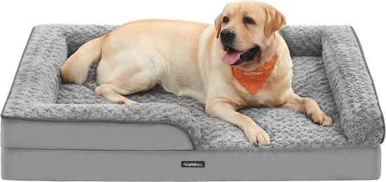 FurnStar - Orthopedisch hondenbed voor grote honden - Waterdichte hondenbank met afneembare pluche overtrek - 106 x 81 x 18 cm - Duifgrijs