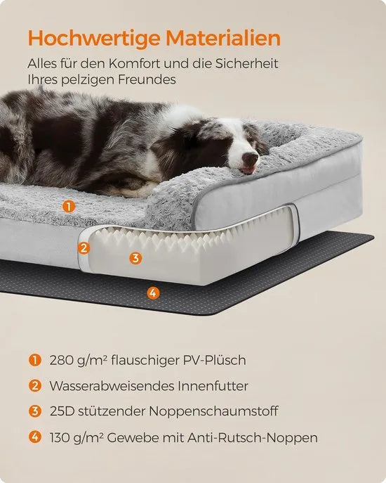 FurnStar - Orthopedisch hondenbed voor grote honden - Waterdichte hondenbank met afneembare pluche overtrek - 122 x 89 x 18 cm - Grijs – Duifgrijs 106 x 81 x 18cm 106 x 81 x 18 cm Duifgrijs (1926)